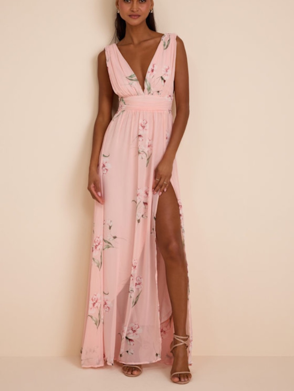 Lulus Garden Meandering Light Pink Floral Print Maxi Dress - Size M